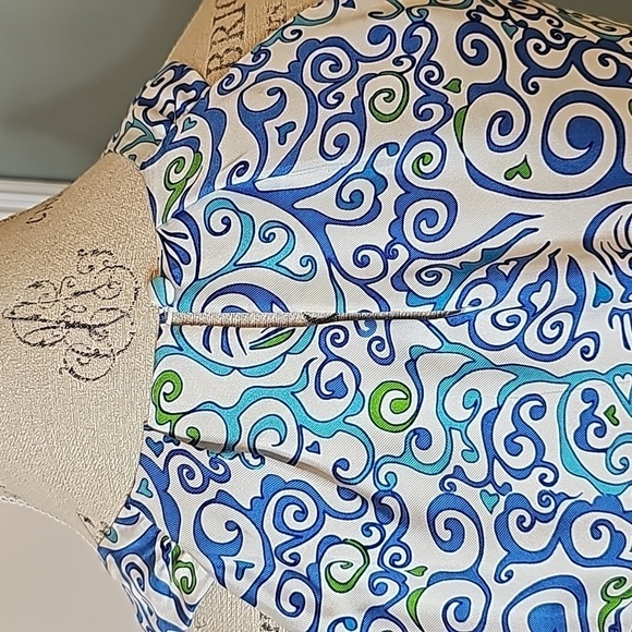 Skirtin Around Blue, White & Green Printed Silk Sleeveless Dress - Size 8 - Picture 5 of 9